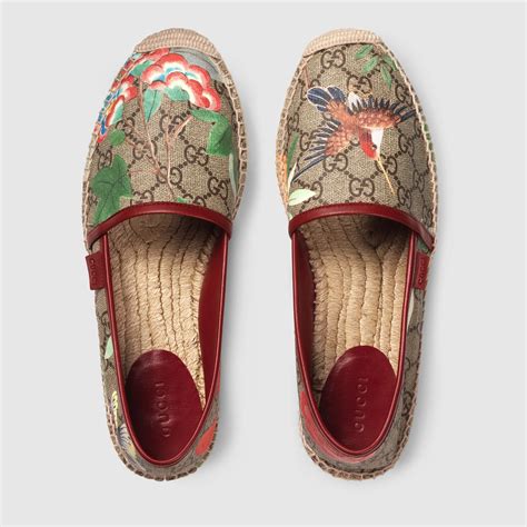 gucci blue white fabric espadille flats with ankle strap|designer Gucci espadrilles.